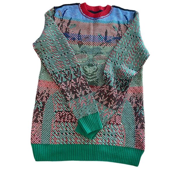 Ugly Christmas Sweater Reindeer Glasses Lights Plaid Men's Size Medium - Picture 4 of 14